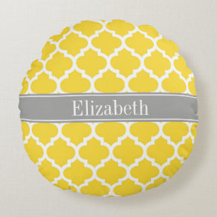 Coussins Ronds Ananas Wht Marocain #5 Gris Foncé Monogramme Nom