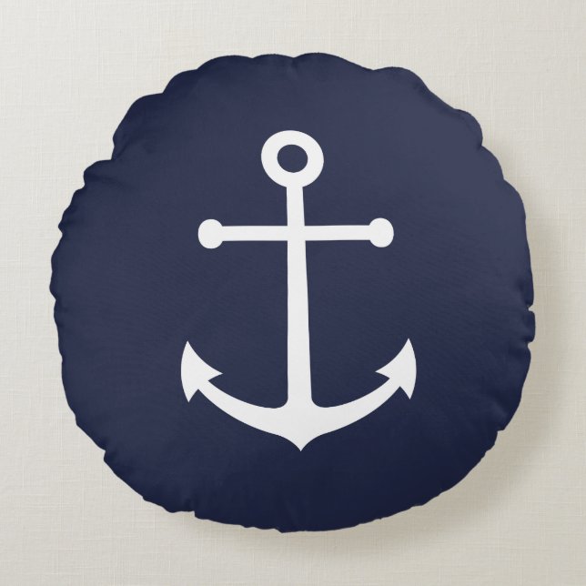 Coussins Ronds Ancre bleue marine (Devant)