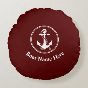 Coussins Ronds Ancre nautique Nom du bateau Deep Red