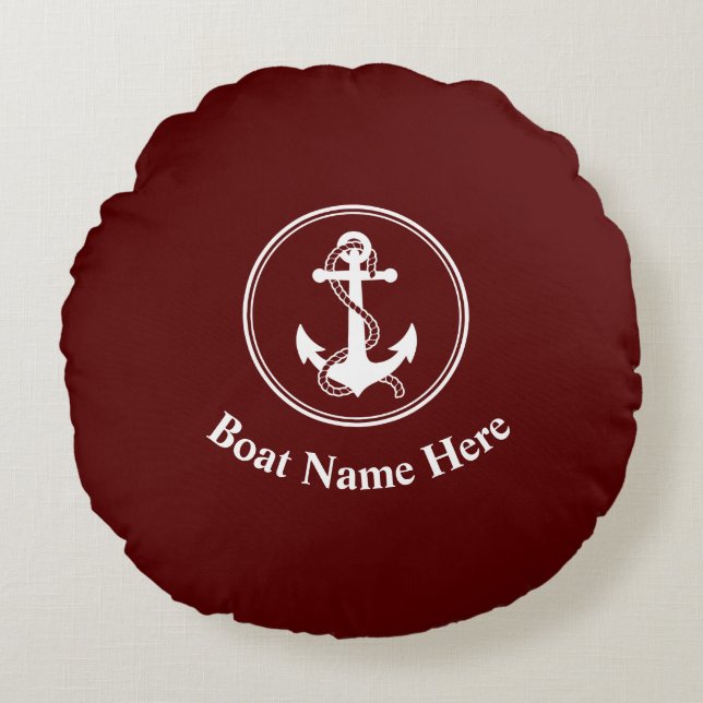 Coussins Ronds Ancre nautique Nom du bateau Deep Red (Devant)