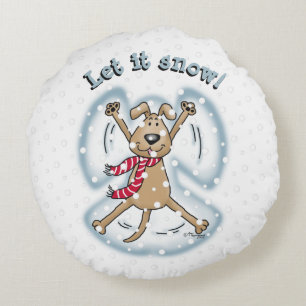 Coussins Ronds Ange de neige Chien Amusant mignon Noël Vacances a