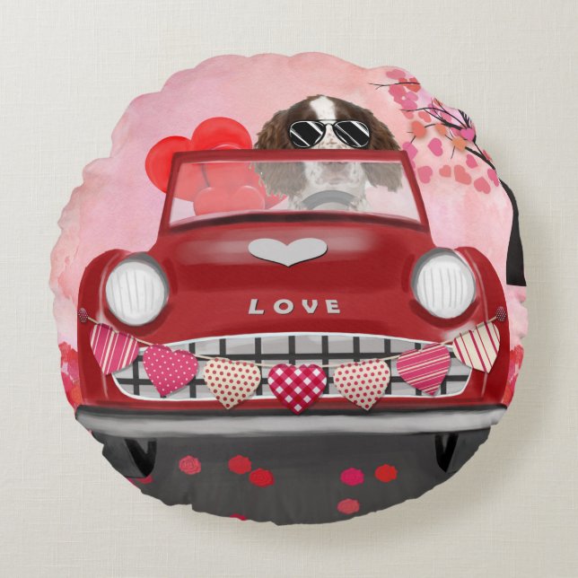 Coussins Ronds Anglais Springer Spaniel Car Hearts Valentine's (Devant)