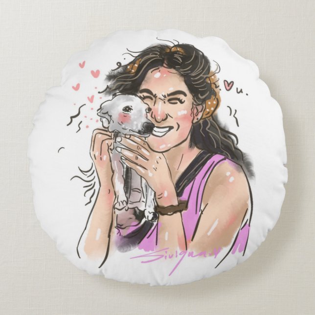 Coussins Ronds Animaux de compagnie Chaud Amour Lun - Custom Pet  (Devant)