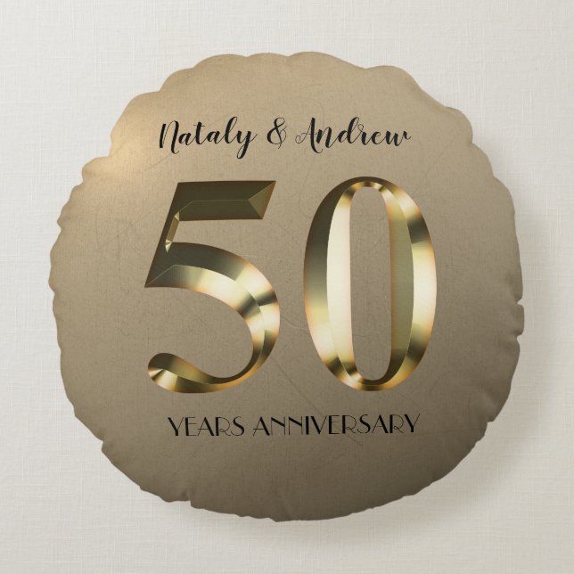 Coussins Ronds Anniversaire du 50e Mariage d'or métallique (Devant)