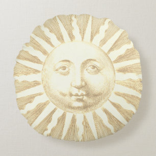 Coussins Ronds Antique Vintage Beige Gold Sun Face