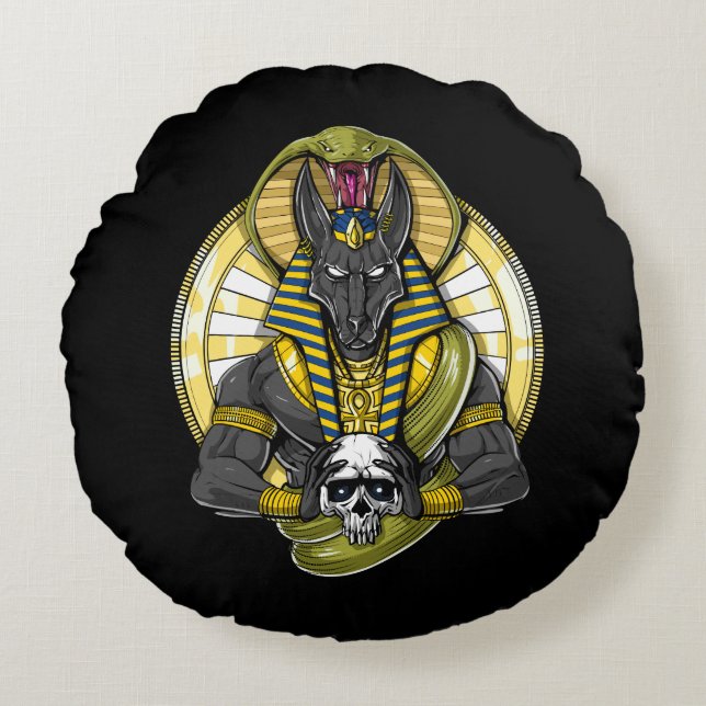Coussins Ronds Anubis Egyptian Wolf God (Devant)