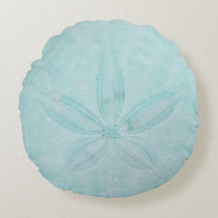 Coussins Ronds Aqua Dollar Turquoise Sable Mer Côtière Nautique