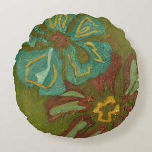 Coussins Ronds Aqua et Fleurs orange brûlées sur Arrière - plan v