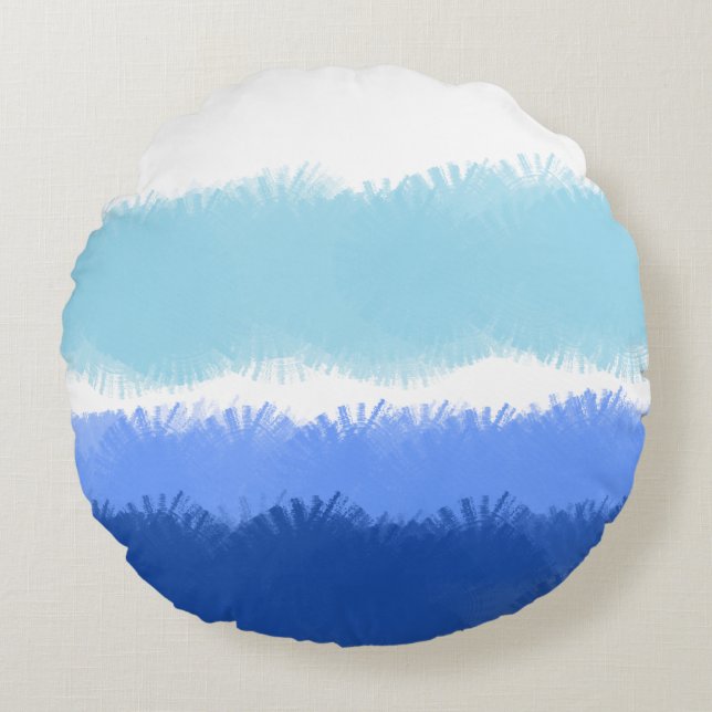 Coussins Ronds Aquarelle Abstraite moderne tons bleus (Devant)