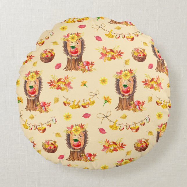 Coussins Ronds Aquarelle Automne motif transparent. Cute col (Devant)