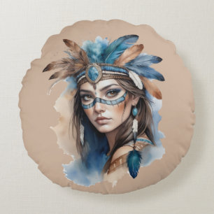 Coussins Ronds Aquarelle Beauté tribale : Esprit d'art bohème