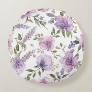 Coussins Ronds Aquarelle botanique florale violette lavande