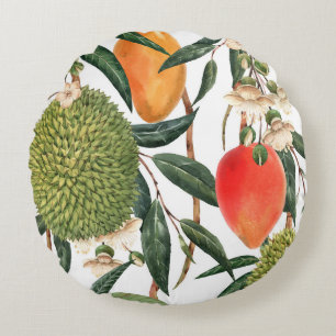 Coussins Ronds Aquarelle de durian tropical, motif de mangue.