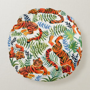 Coussins Ronds Aquarelle de la Jungle de Tigre vintage