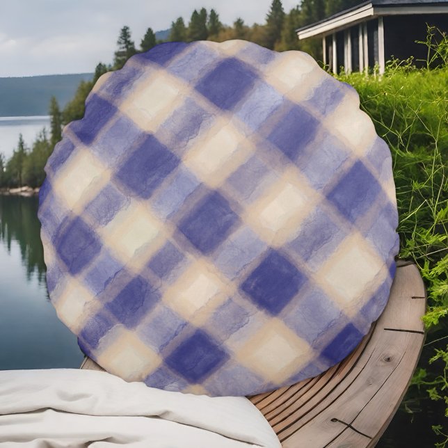 Coussins Ronds Aquarelle de marine crème tartan bison plaid coule (Créateur téléchargé)