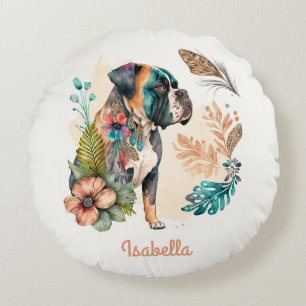 Coussins Ronds Aquarelle douce personnalisée Floral Boho Bulldog