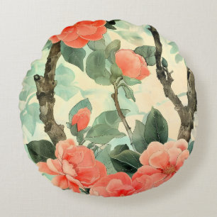 Coussins Ronds Aquarelle du jardin de la Camelia