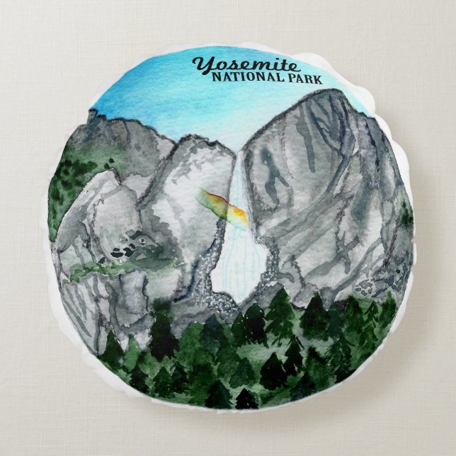 Coussins Ronds Aquarelle du parc national Yosemite (Devant)