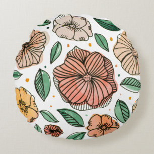 Coussins Ronds Aquarelle et fleurs d'encre - palette vintage