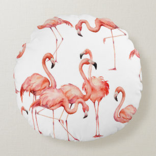 Coussins Ronds Aquarelle flamingo sans couture motif. Peint à la 