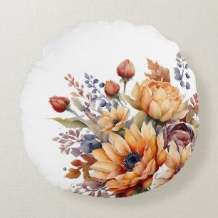 Coussins Ronds Aquarelle Fleurs de chuteOreiller à lancer blanc