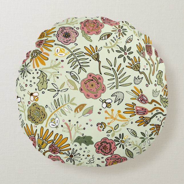 Coussins Ronds Aquarelle Florale Fleurs d'abeille Élégante Modern (Devant)