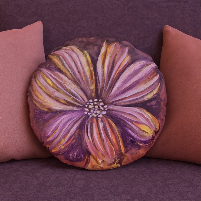 Coussins Ronds Aquarelle Florale Purple Et Or Vibrant Gras (Créateur téléchargé)