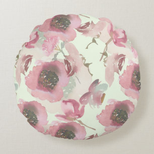 Coussins Ronds Aquarelle Florale violet vert rond Oreiller