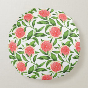 Coussins Ronds Aquarelle Grapefruits et Motif de verdure