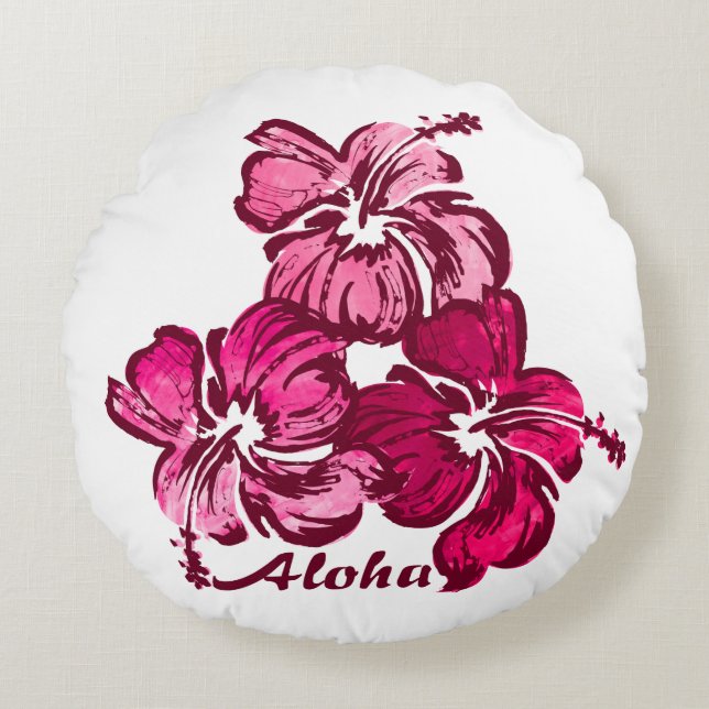Coussins Ronds Aquarelle Hibiscus Hawaiian Floral Reversible (Devant)