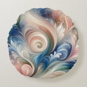 Coussins Ronds Aquarelle Imaginaire Floral Pastel Bleu & Crème