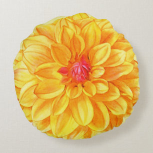 Coussins Ronds Aquarelle jaune de dahlia