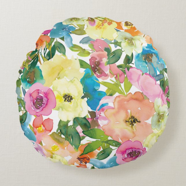 Coussins Ronds Aquarelle Joli Floral (Devant)