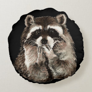 Coussins Ronds Aquarelle Joueuse Raccoon Animal Baiser