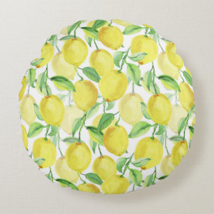 Coussins Ronds Aquarelle juteuse : peinture citron vibrante