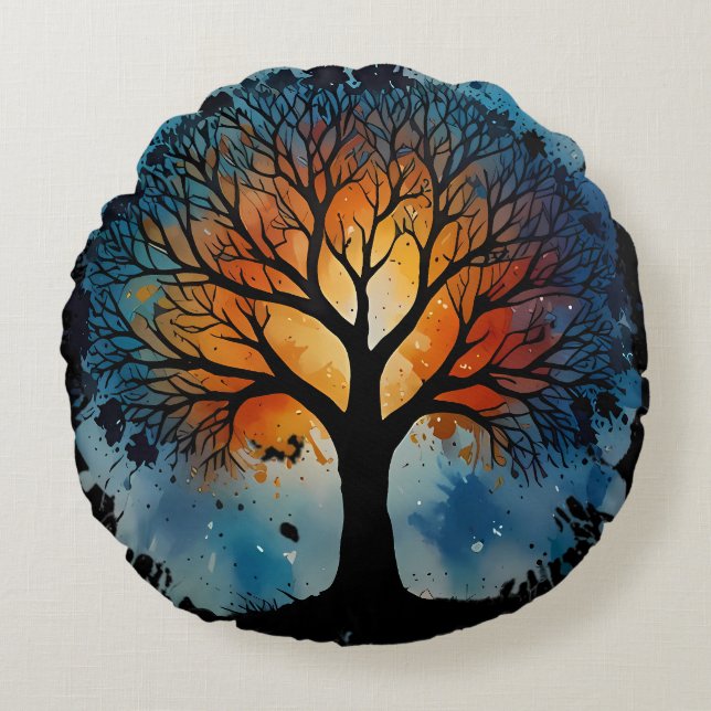 Coussins Ronds Aquarelle mignonne Arbre de vie (Devant)