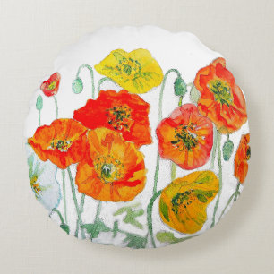 Coussins Ronds Aquarelle orange rouge jaune cushion blanc