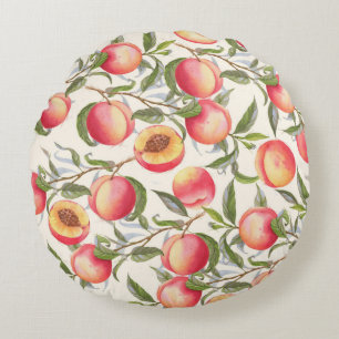 Coussins Ronds Aquarelle pêche, motif floral transparent.