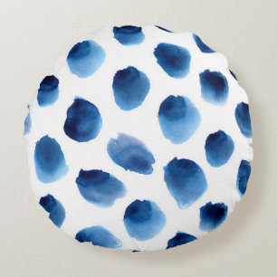 Coussins Ronds Aquarelle Points Bleus : Peint à la main sans cout