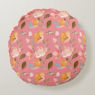Coussins Ronds Aquarelle rose monogramme