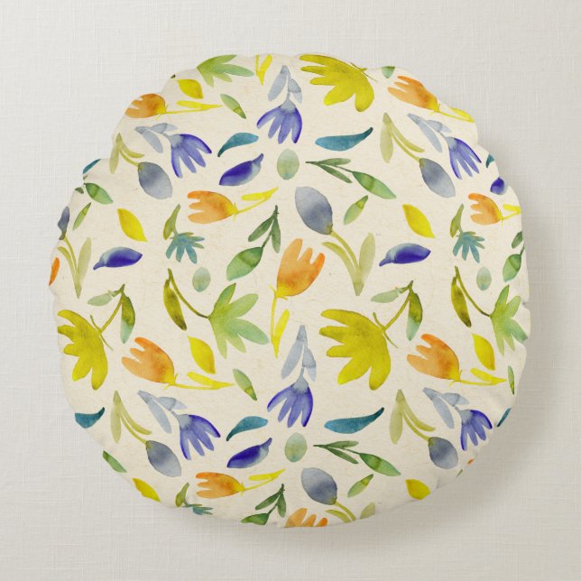 Coussins Ronds Aquarelle rustique Jardin Floral Botanique (Devant)
