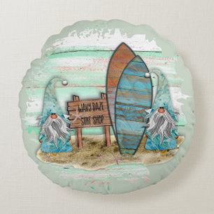 Coussins Ronds Aquarelle Tropical Surfing Beach Gnomes