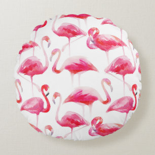 Coussins Ronds Aquarelle tropicale Flamingo rose pâle