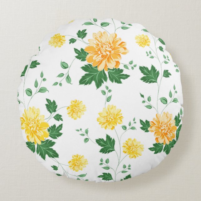 Coussins Ronds Aquarelle vert jaune moderne Floral (Devant)