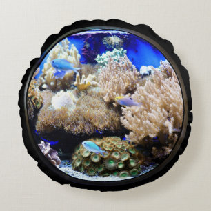 Coussins Ronds Aquarium Poisson tropical corail eau salée bleu no