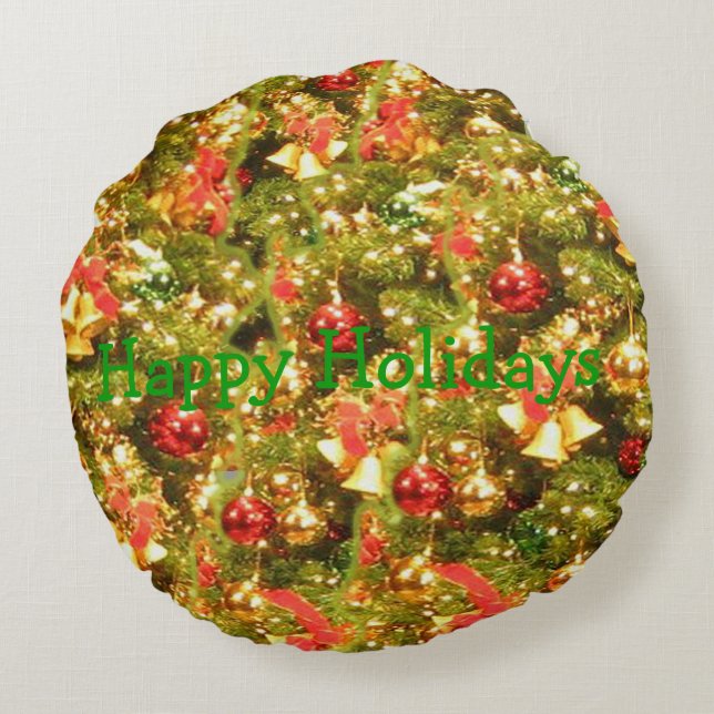 Coussins Ronds arbre de Noël décoré avec texte (Dos)