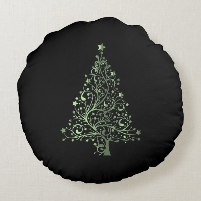 Coussins Ronds Arbre de Noël étoilé Vert noir Élégant (Dos)