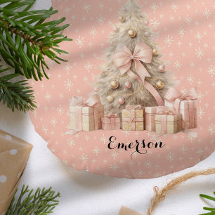 Coussins Ronds Arbre de Noël rose doux mignon avec nom personnali