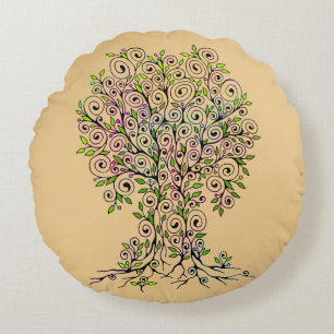 Coussins Ronds Arbre De Vie - Spirales Fruits Feuille 1