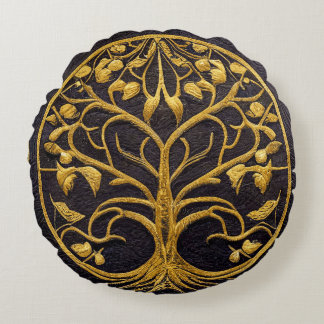 Coussins Ronds Arbre d'or bleu rustique de LIfe par kedoki Th